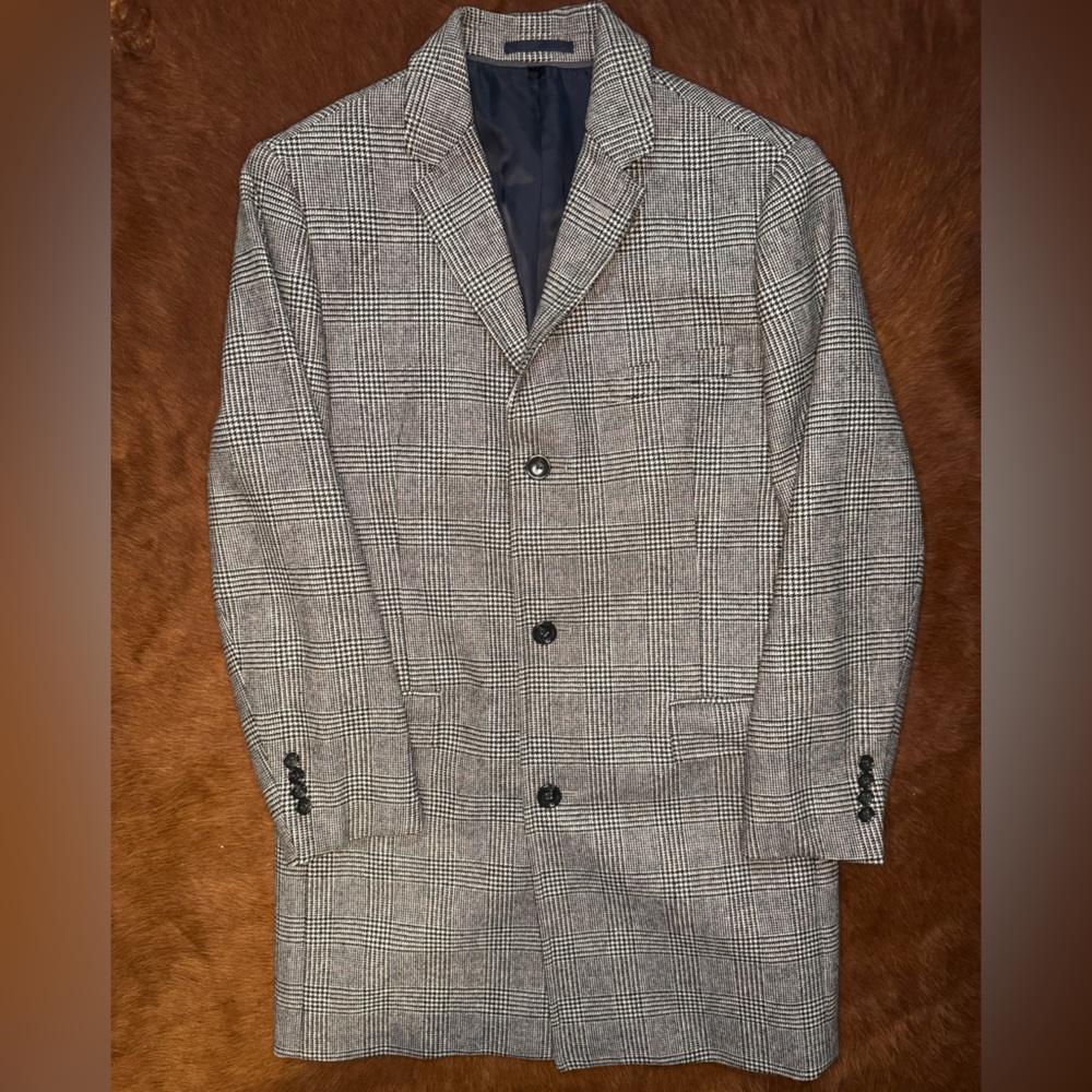 J. Crew Men's Black and White Checkered Topcoat